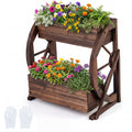 2-Tier Rustic Wooden Wagon Garden Planter