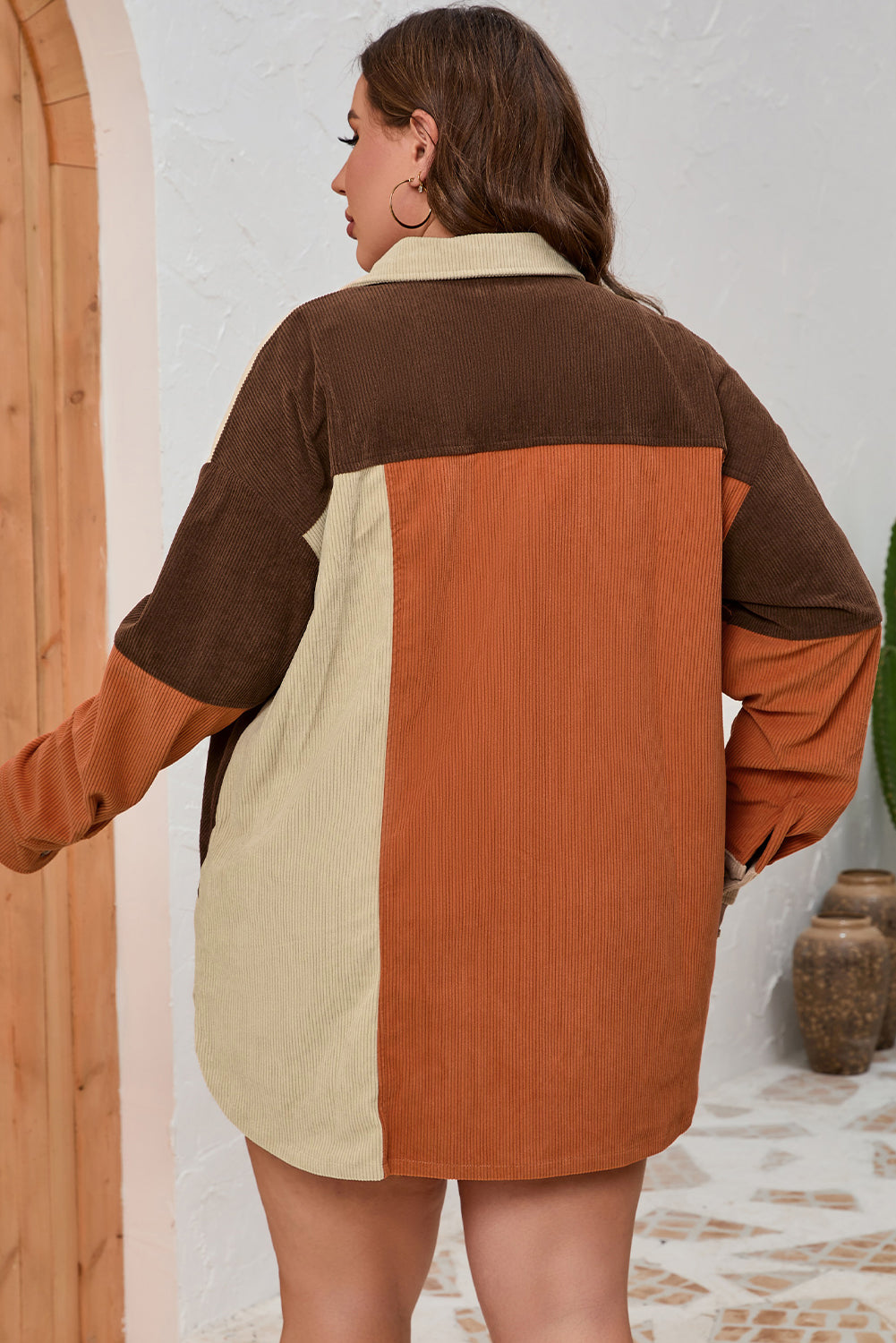 Women's Plus Size Corduroy Color-Block Jacket