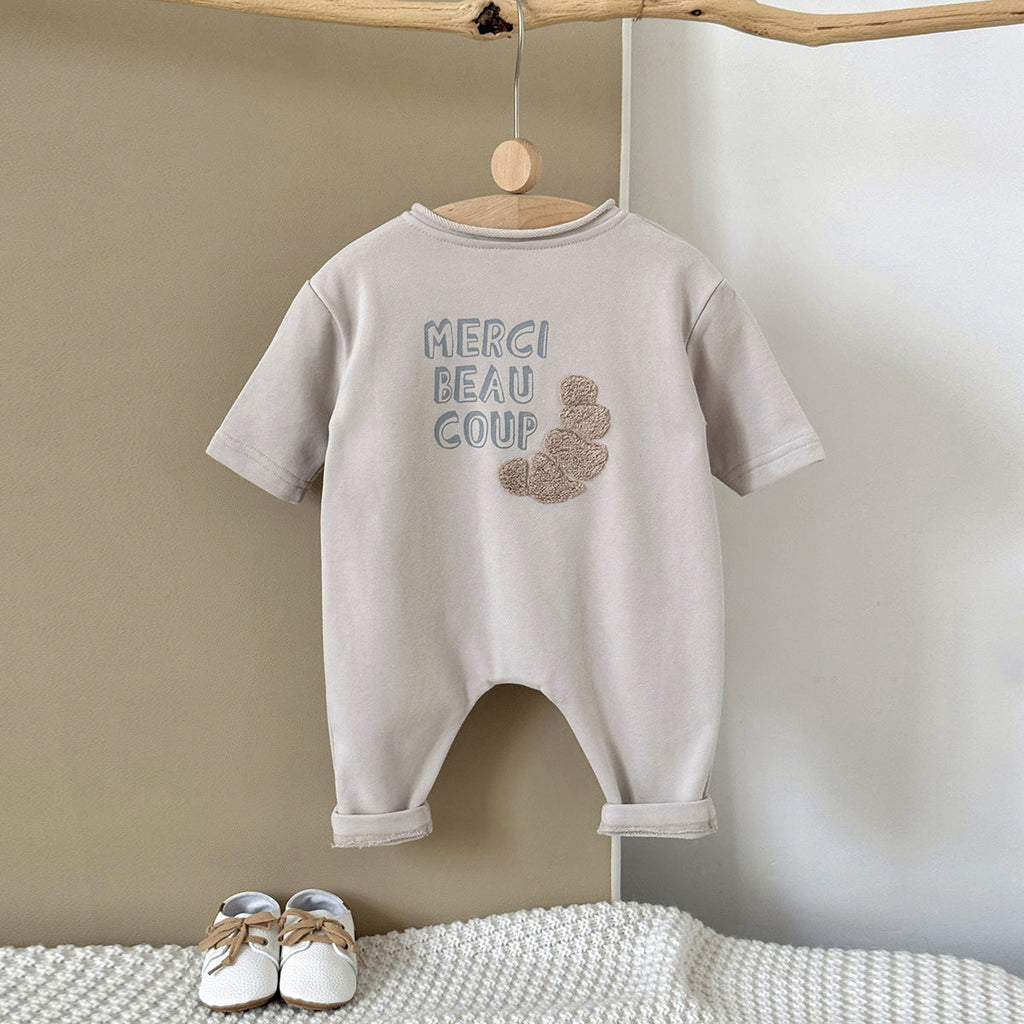 Baby Apricot Cotton Knit Button-Front Romper
