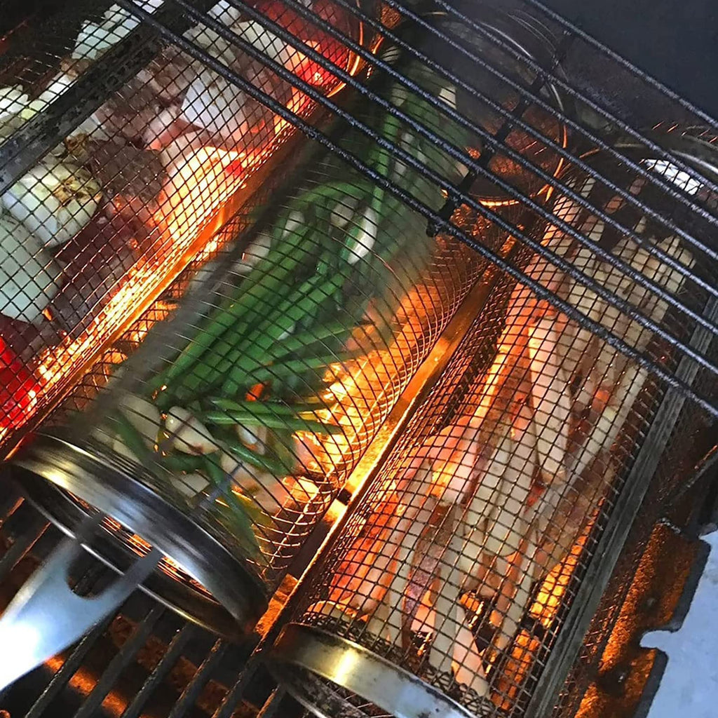 Rolling Stainless Steel BBQ Grill Basket