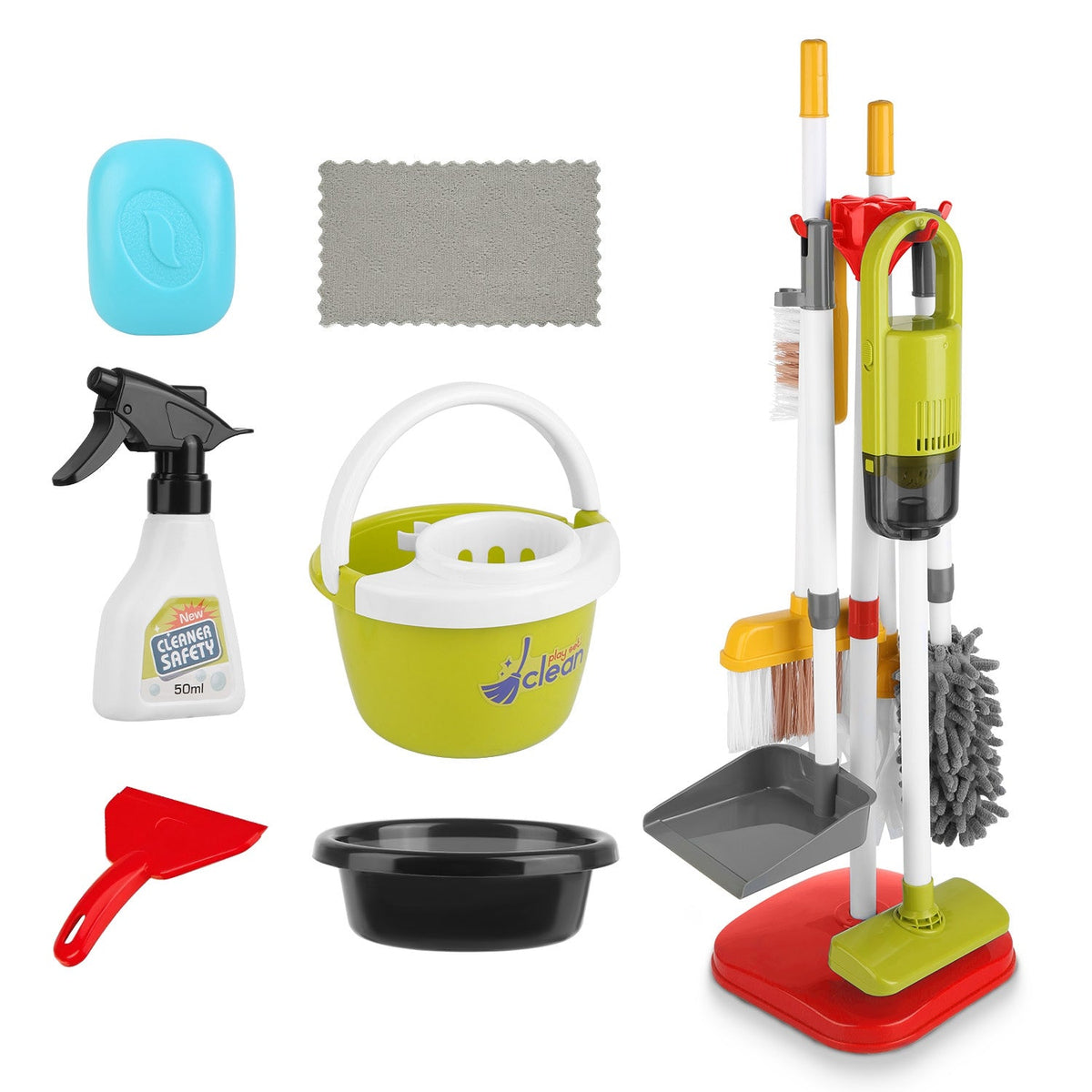 Kids’ Pretend Cleaning Set with Vacuum & Mop — 14 Pieces