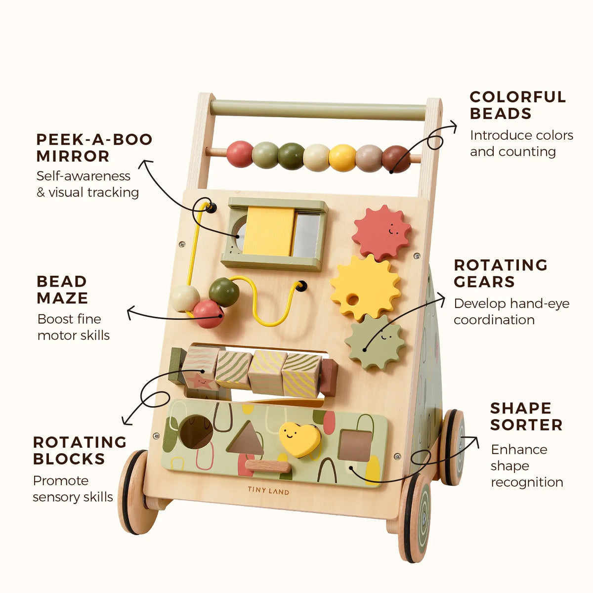 Tiny Land Sage Green Wooden Baby Walker
