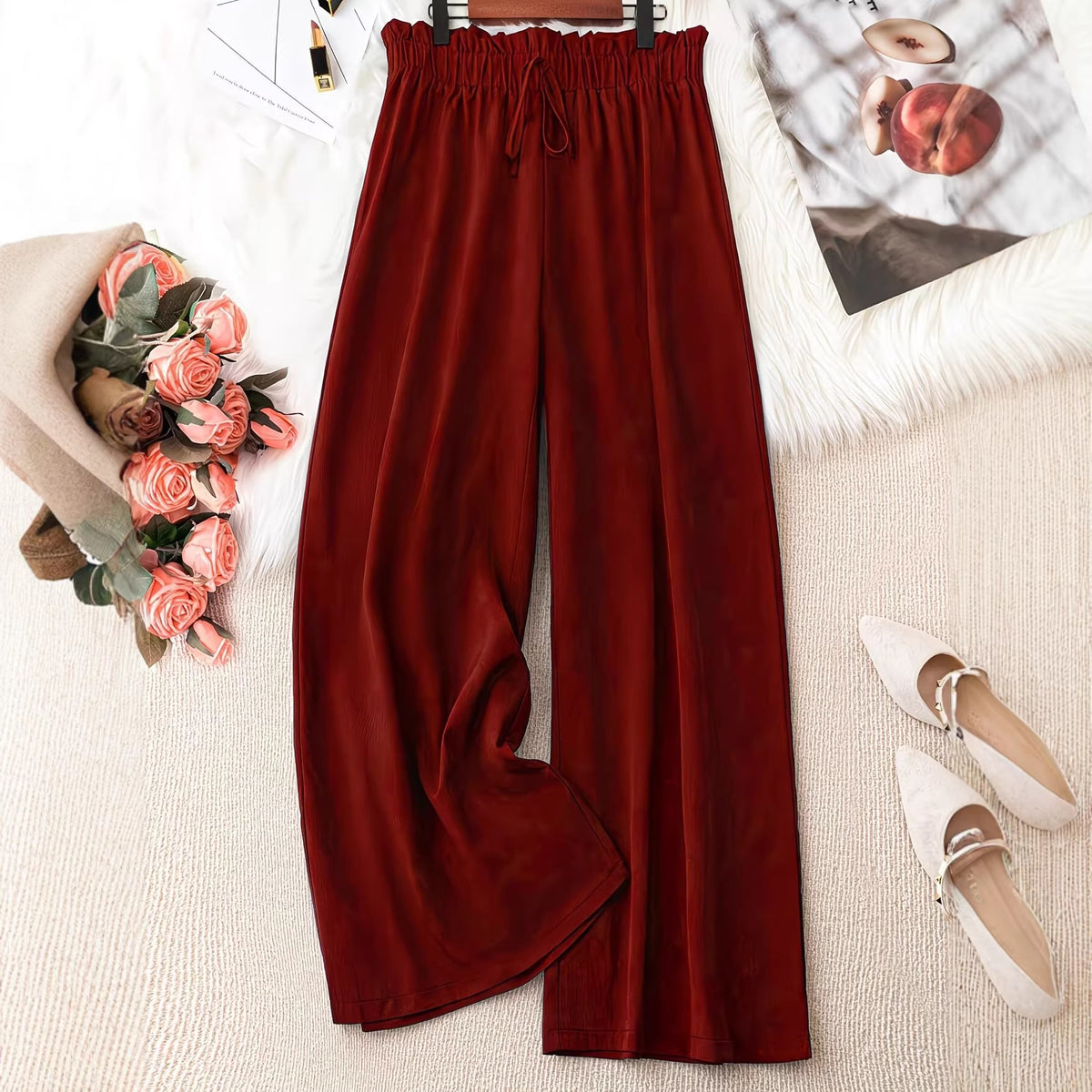 Women's Plus Size Tie-Waist Wide-Leg Pants