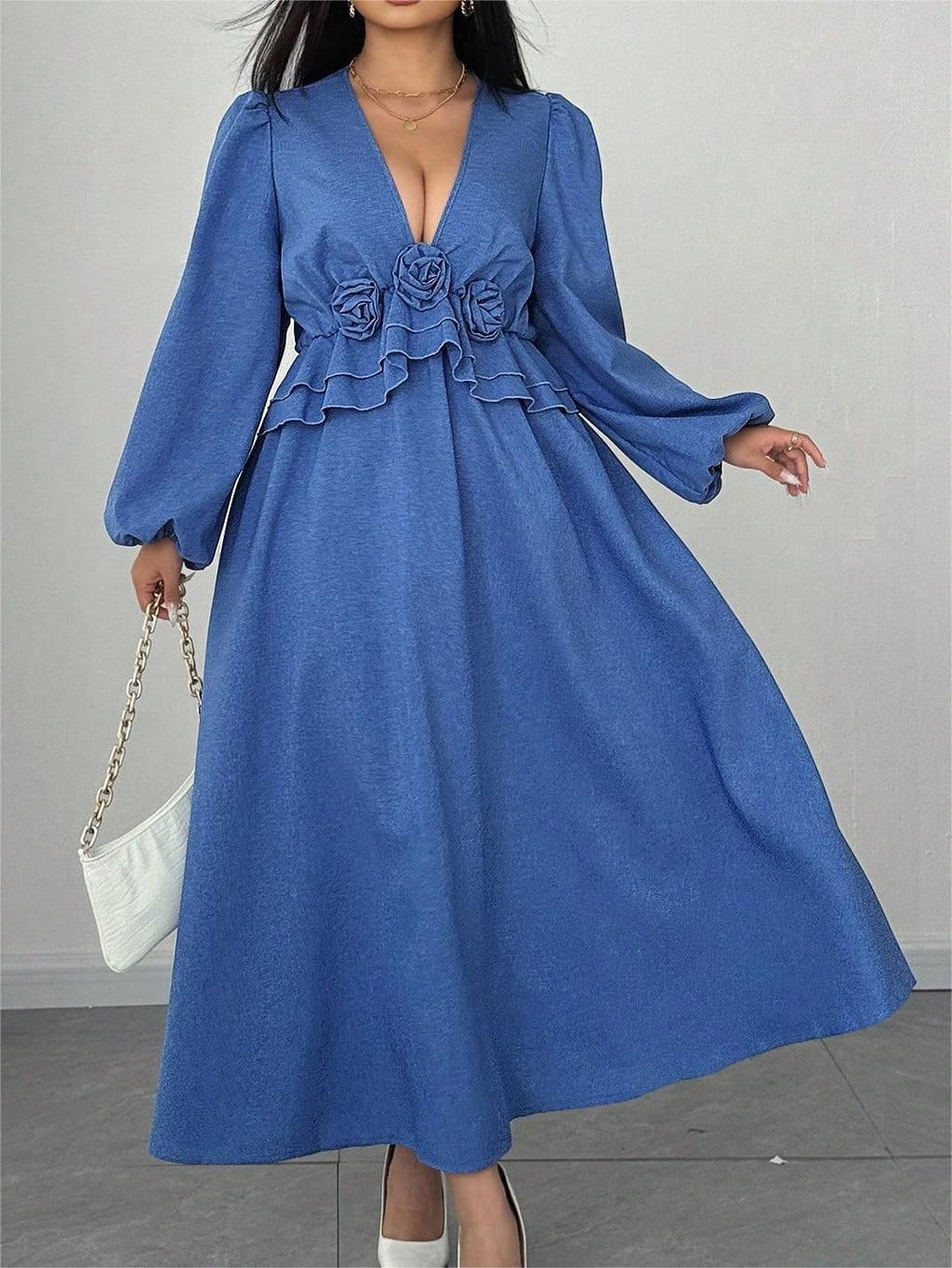 Women's Plus Size Floral V-Neck Maxi Dress