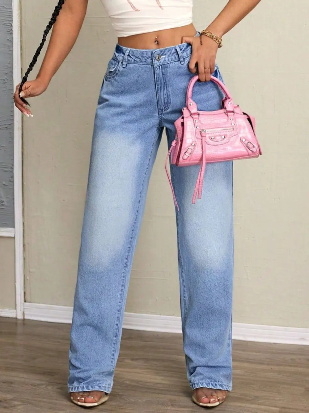 Washed High-Waisted Jeans