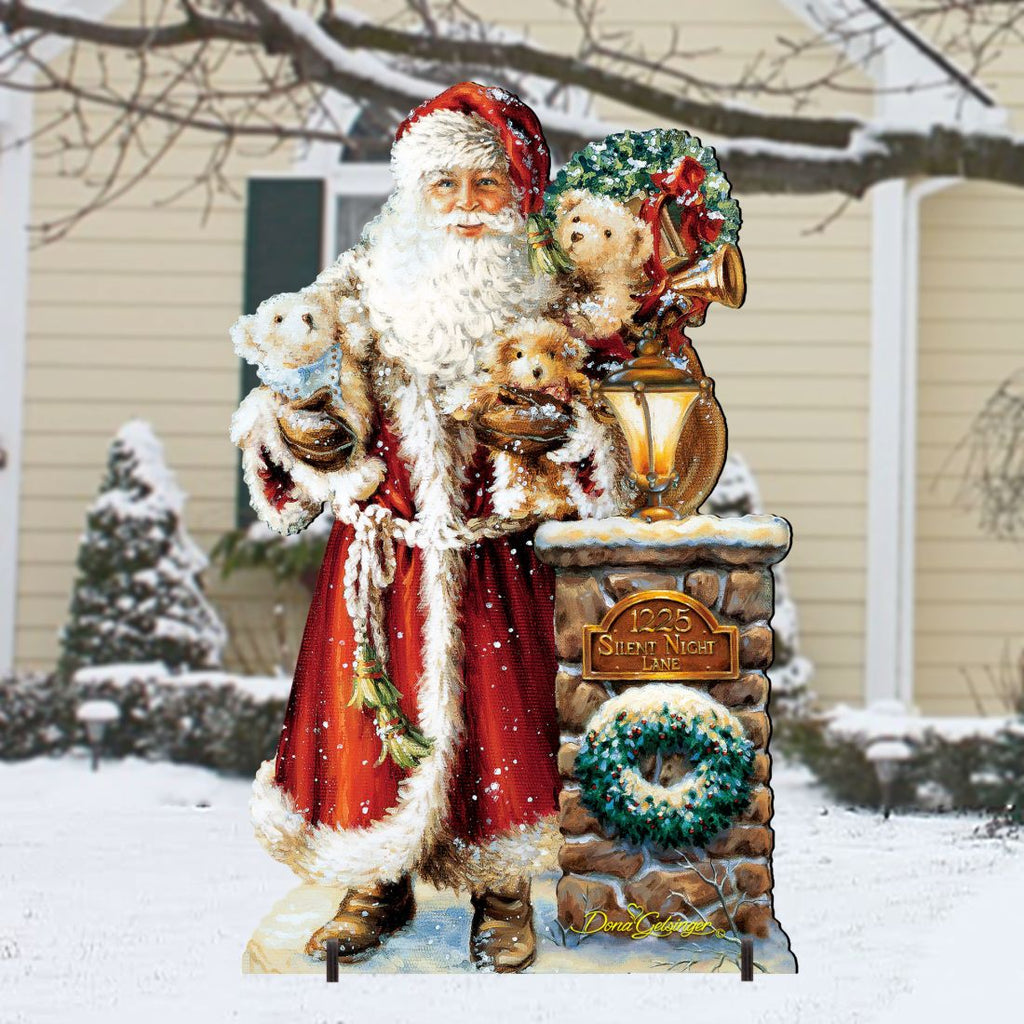 Silent Night Santa Christmas Outdoor Yard Sign by D. Gelsinger