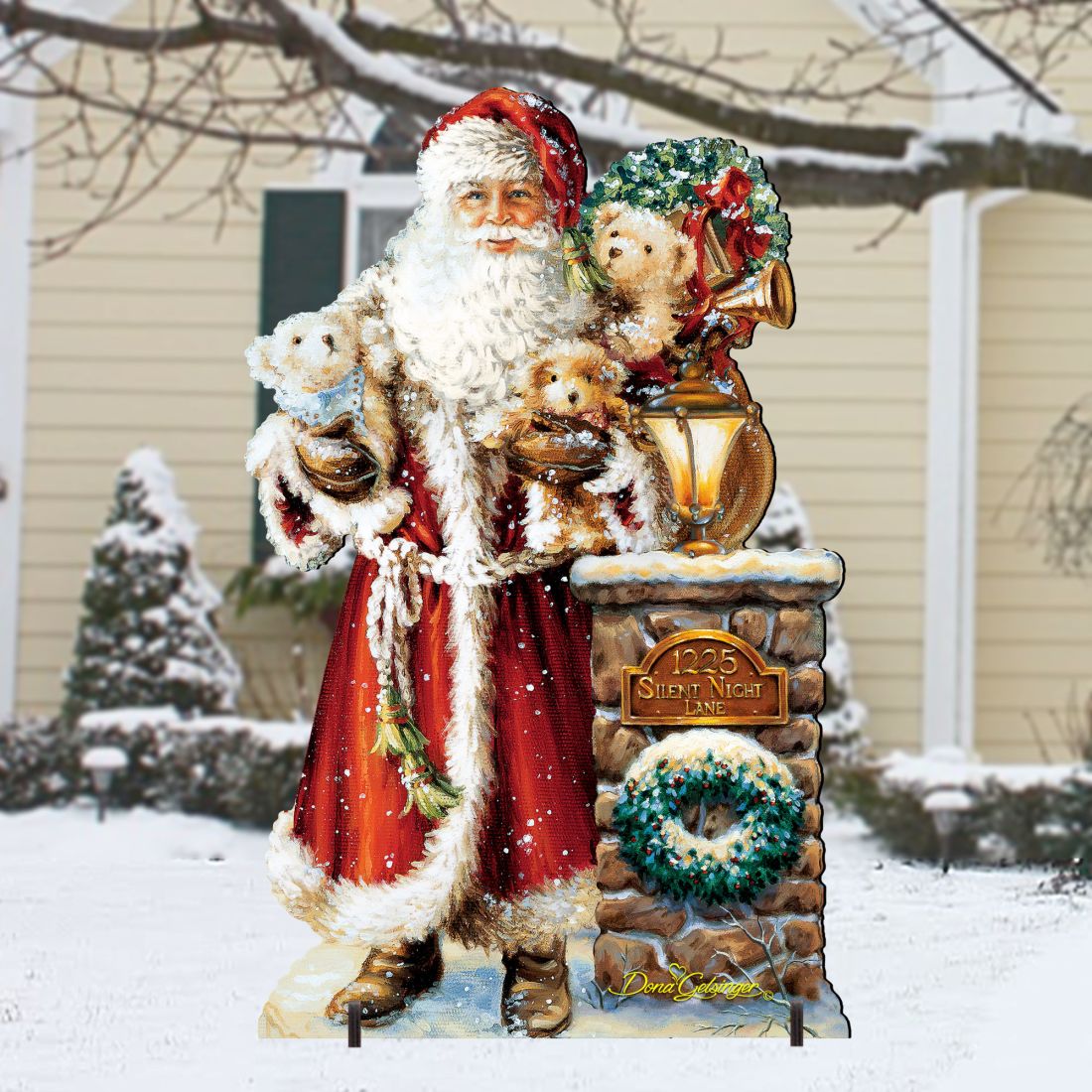 Silent Night Santa Christmas Outdoor Yard Sign by D. Gelsinger