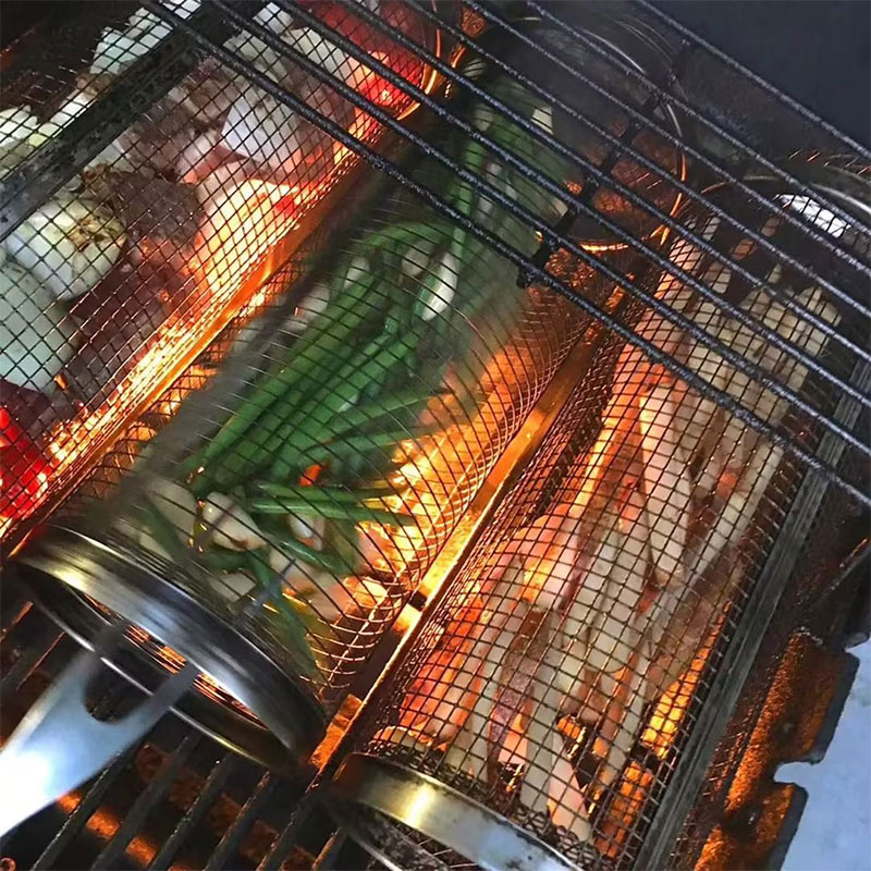 Rolling Stainless Steel BBQ Grill Basket