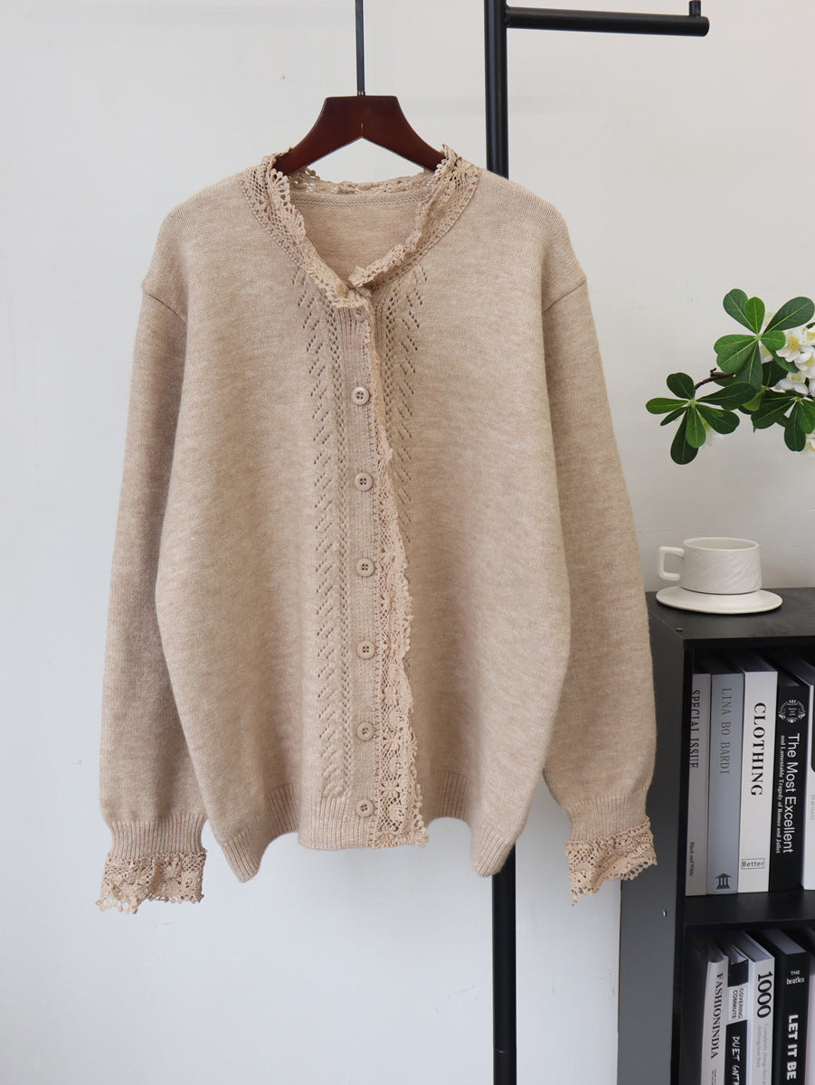 Lace-Detail Round-Neck Sweater