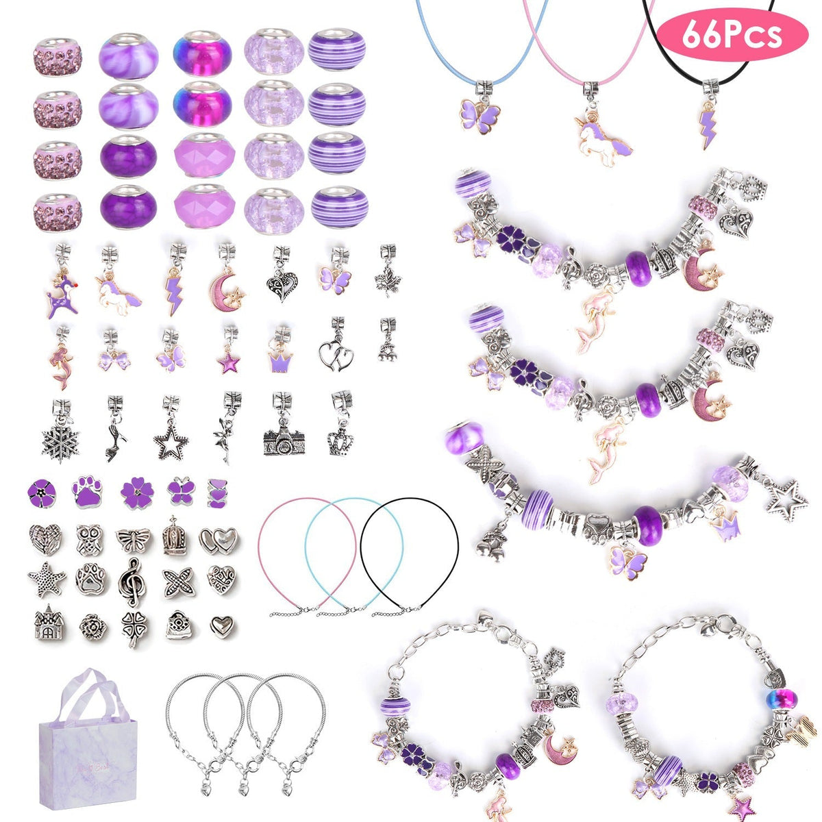Charm Bracelet & Necklace-Making Kit, 66 Pieces