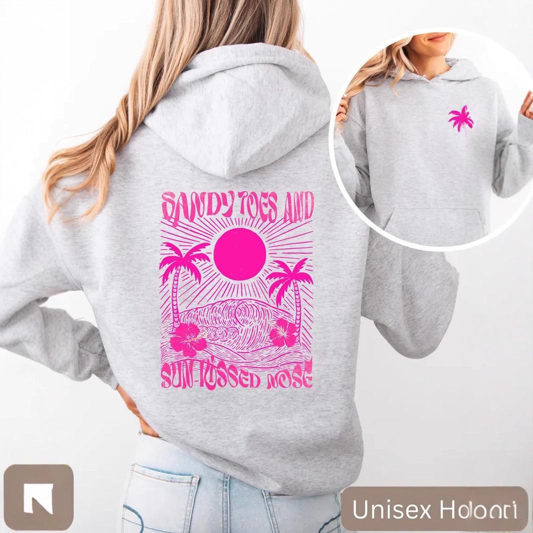 Palm & Floral Print Oversized Pullover Hoodie