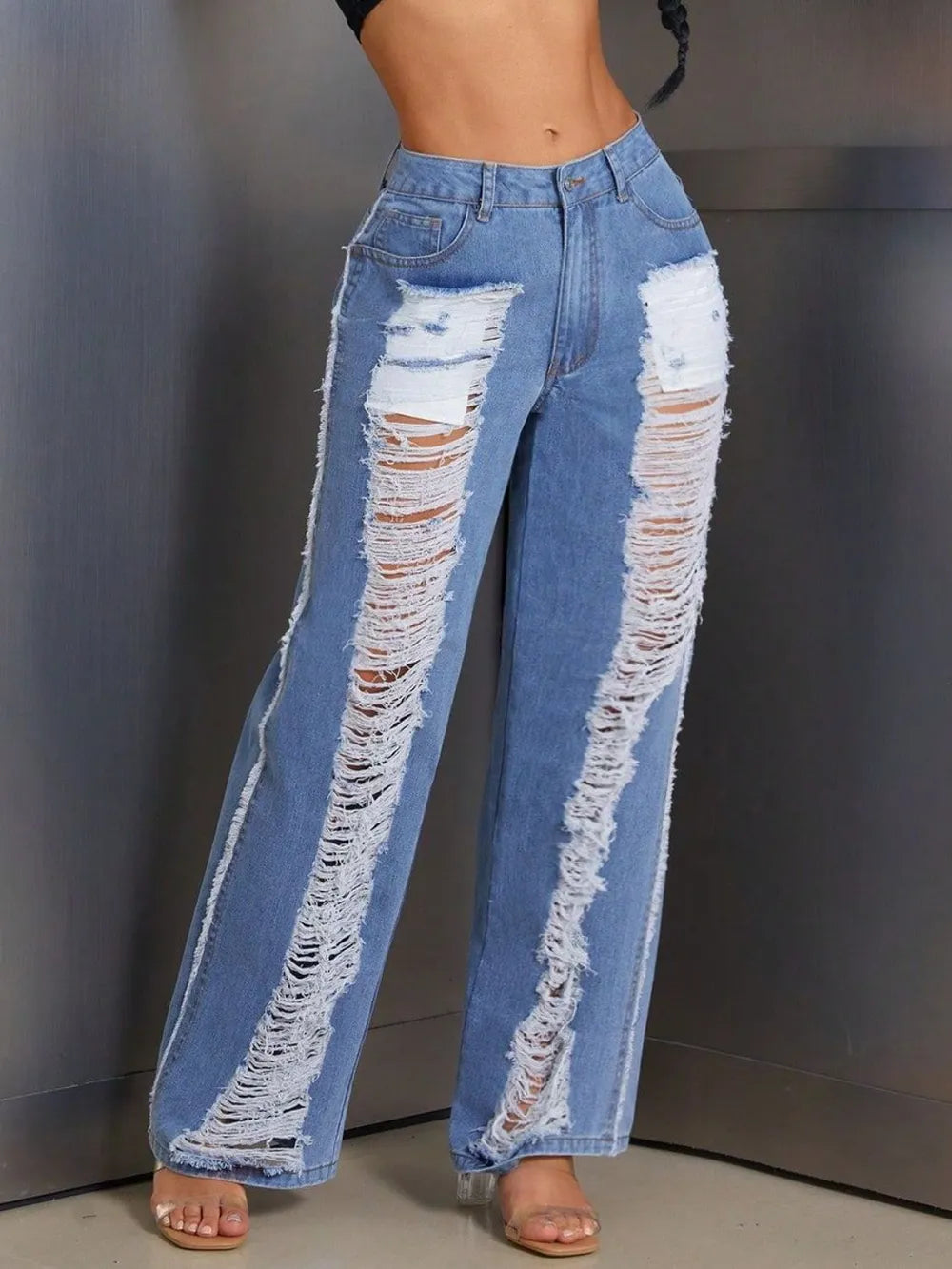 Distressed Wide-Leg Jeans