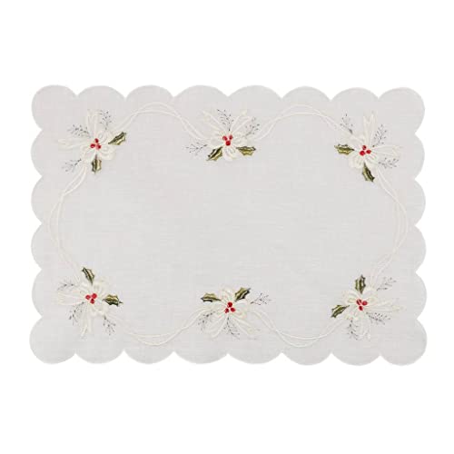 Holly & Ribbon Embroidered Christmas Table Linens