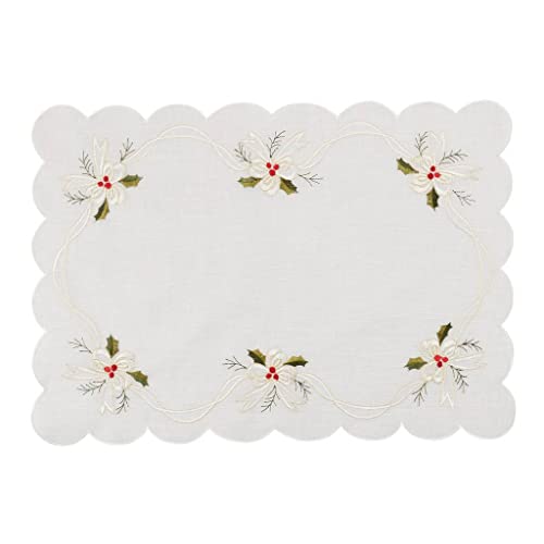Holly & Ribbon Embroidered Christmas Table Linens