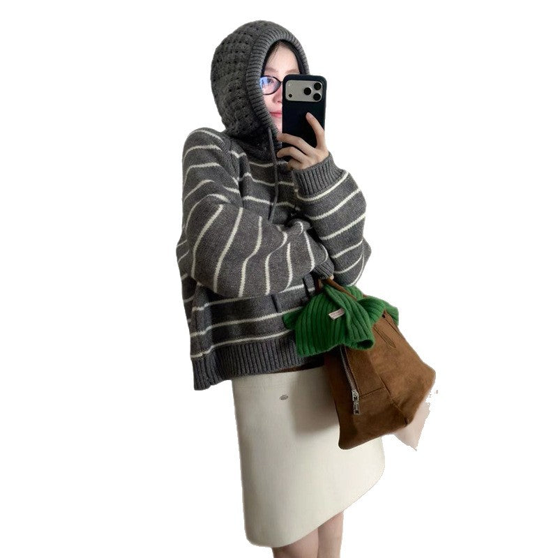 Women's Striped Hooded Sweater