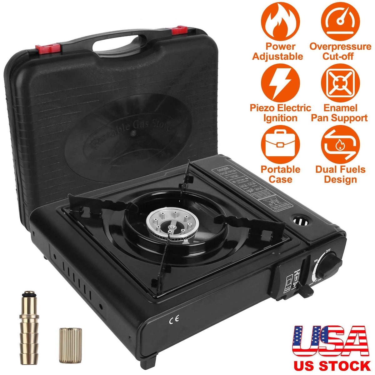 3300W Dual-Fuel Portable Camping Stove with Piezo Ignition