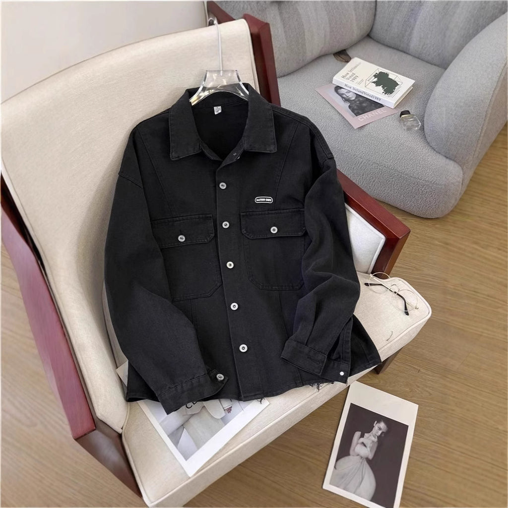 Women's Plus Size Loose-Fit Black Denim Jacket