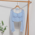 Lace-Up Square-Neck Lantern-Sleeve Crop Top