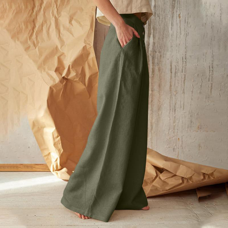 Relaxed Cotton-Linen Wide-Leg Pants