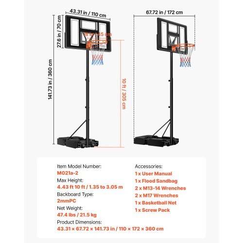 Adjustable Portable Basketball Hoop – 4.4 to 10 Ft