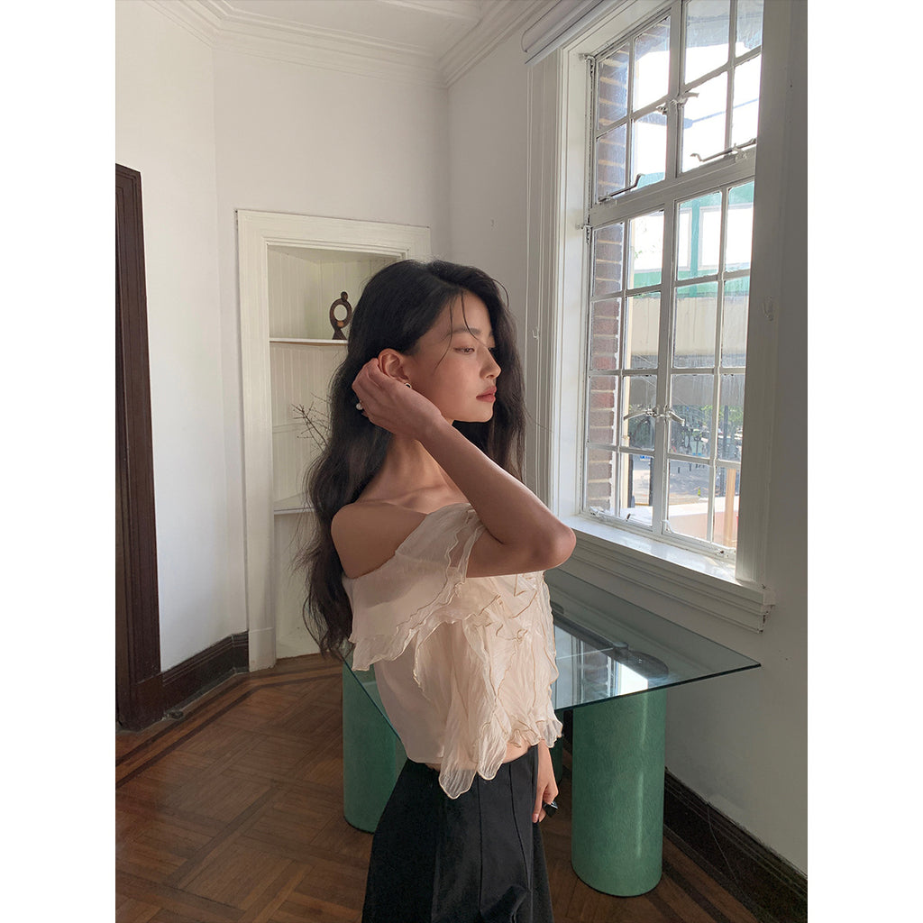 French ruffled chiffon sweater