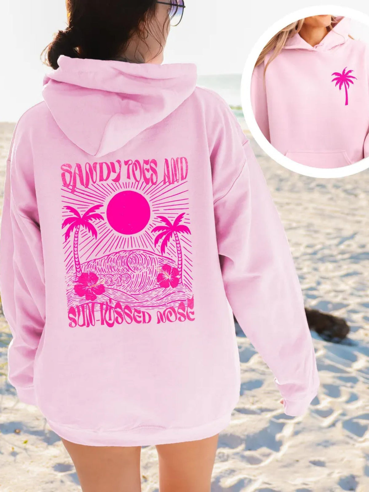 Palm & Floral Print Oversized Pullover Hoodie
