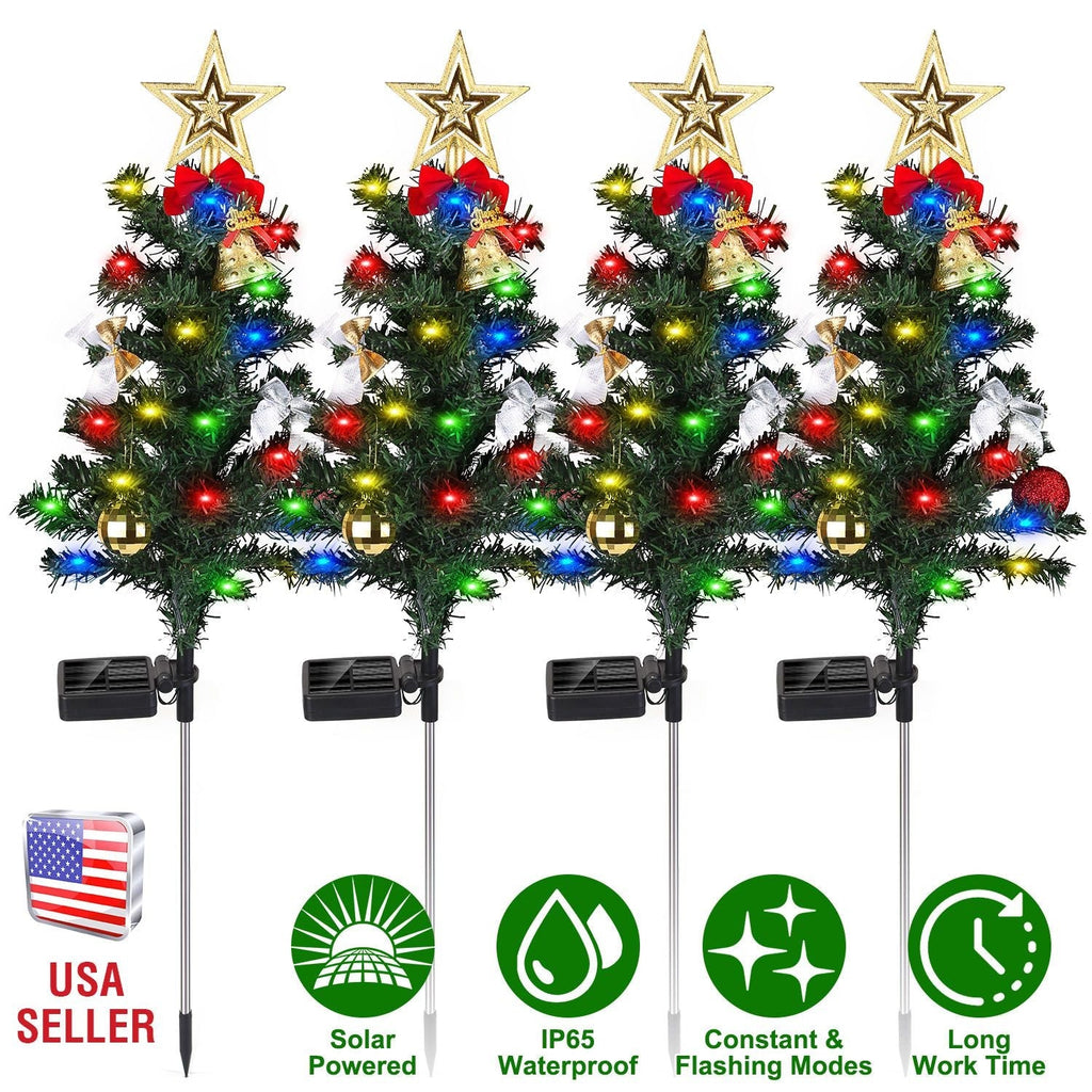 4Packs Solar Christmas Tree Lights Christmas Garden Decorations Tree Stake Lamp 20LEDs Solar Decor