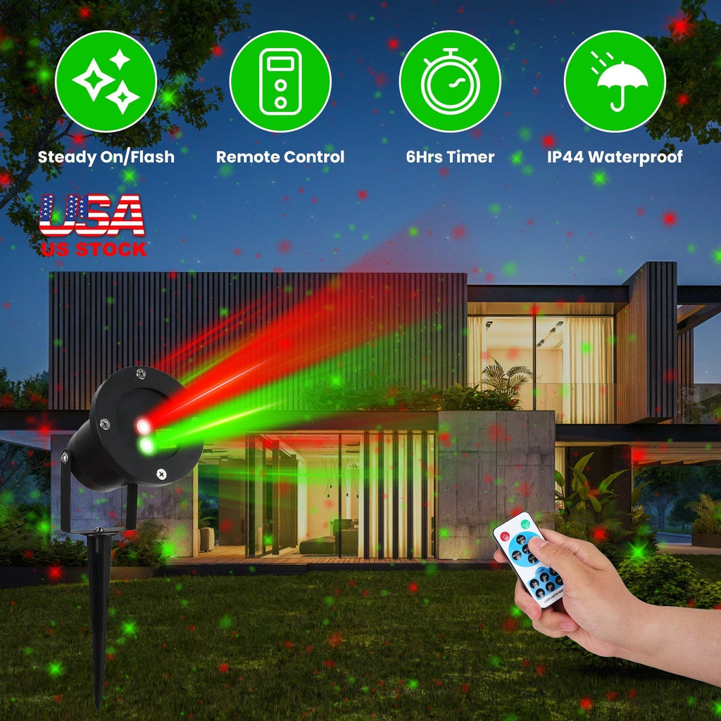 Outdoor Laser Projector Light Red and Green Projection Light with 3 Modes 12 Speeds 6Hrs Timer