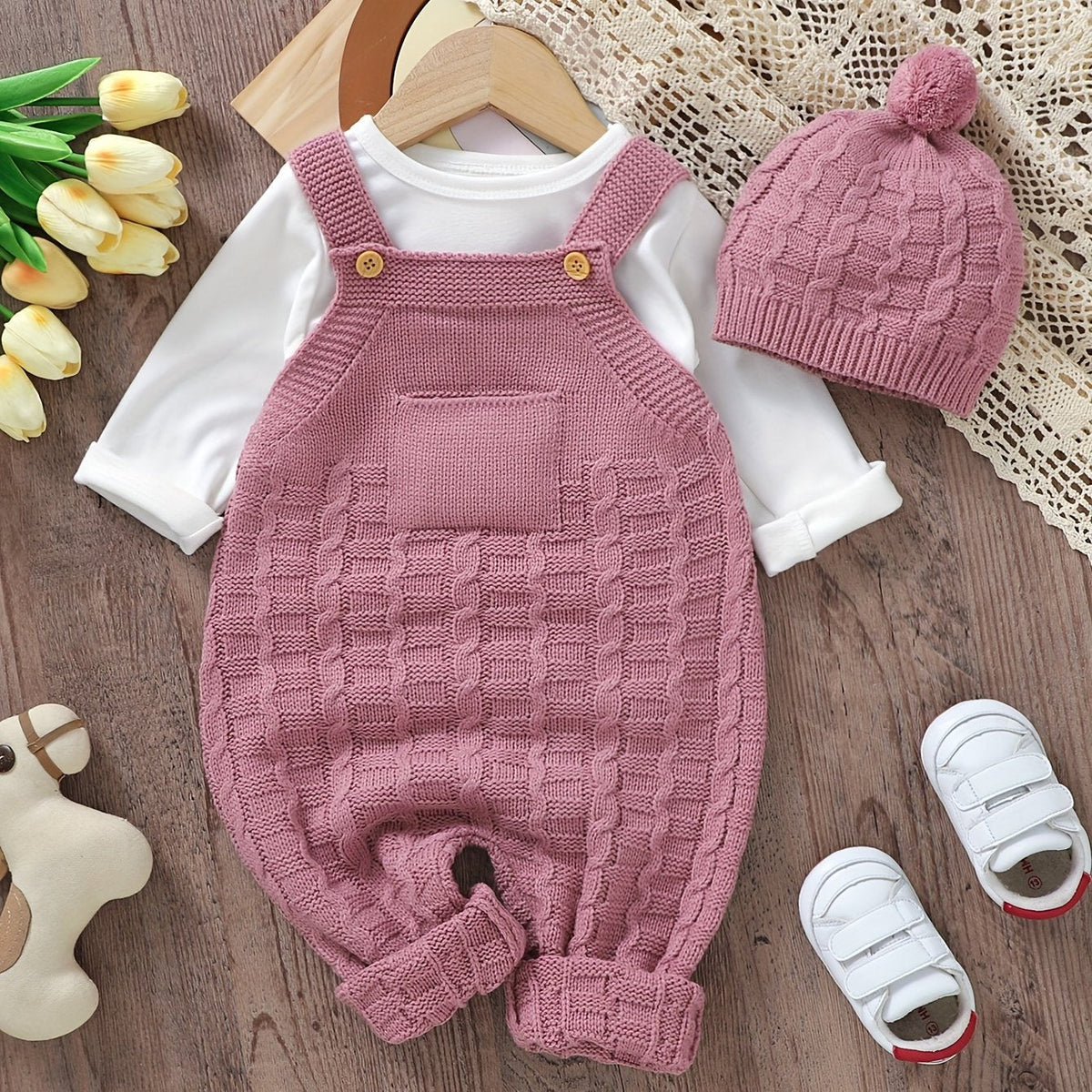 DOVFANNY Baby Sleeveless Knit Jumpsuit Outfit