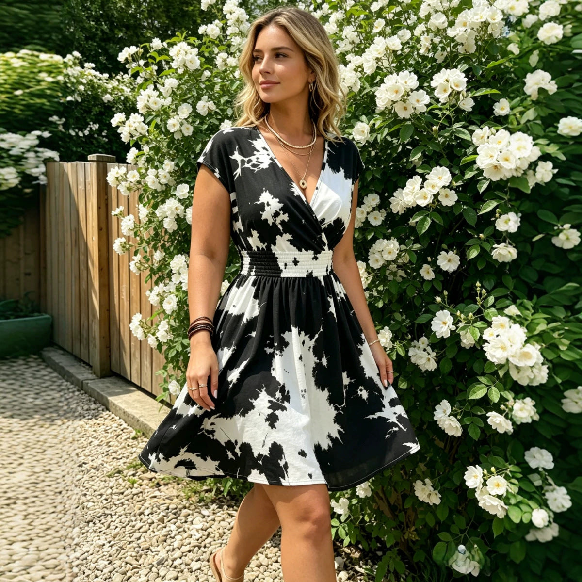 Women's Plus Size V-Neck Print Dress