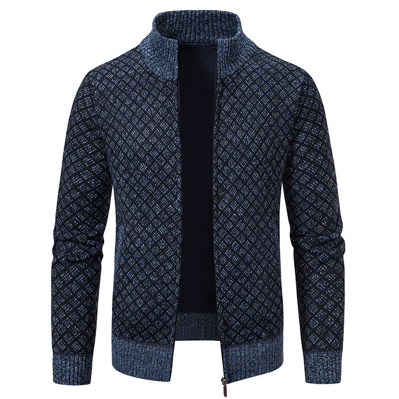 Men's Zip-Up Plaid Knit Cardigan