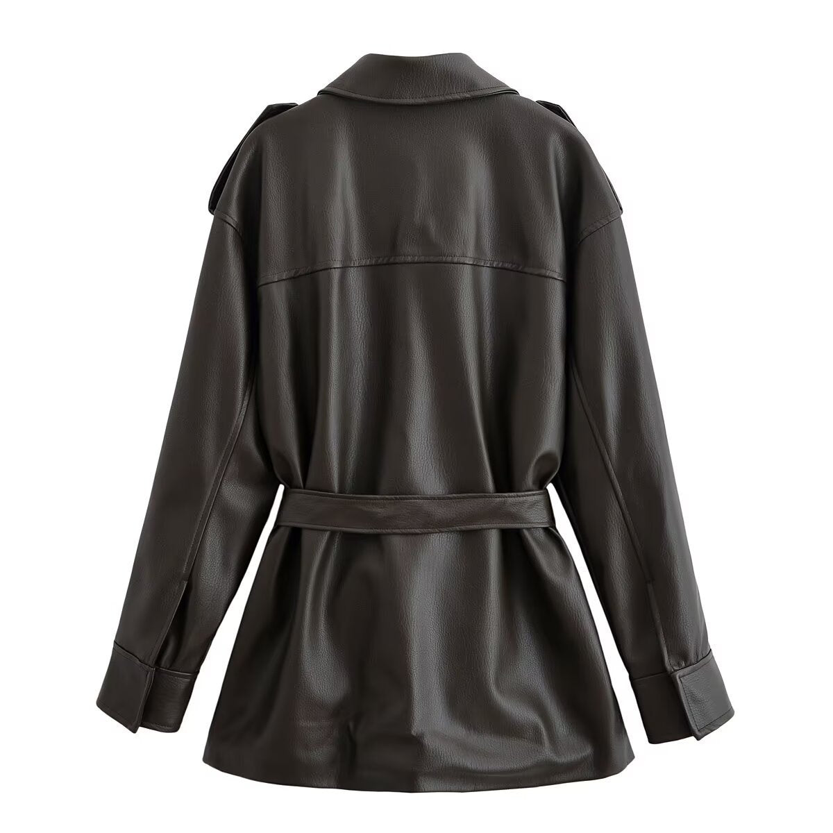 Belted Olive Green Faux-Leather Jacket