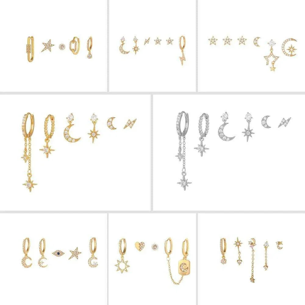 Celestial Star & Moon Six-Piece Earring Set