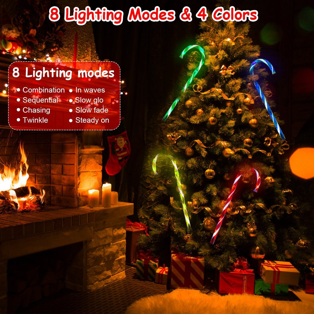 Solar Christmas Candy Cane Light IP55 Waterproof Stake Light Lamp for Patio Yard Garden Pathway