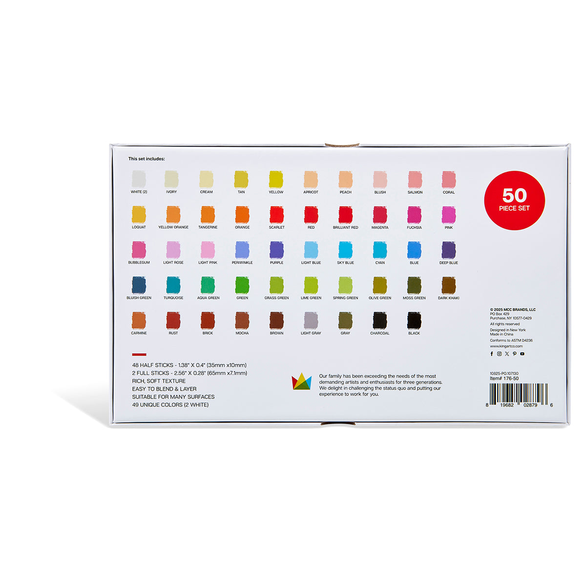 Soft Square Pastel Half Sticks, 50 Pieces