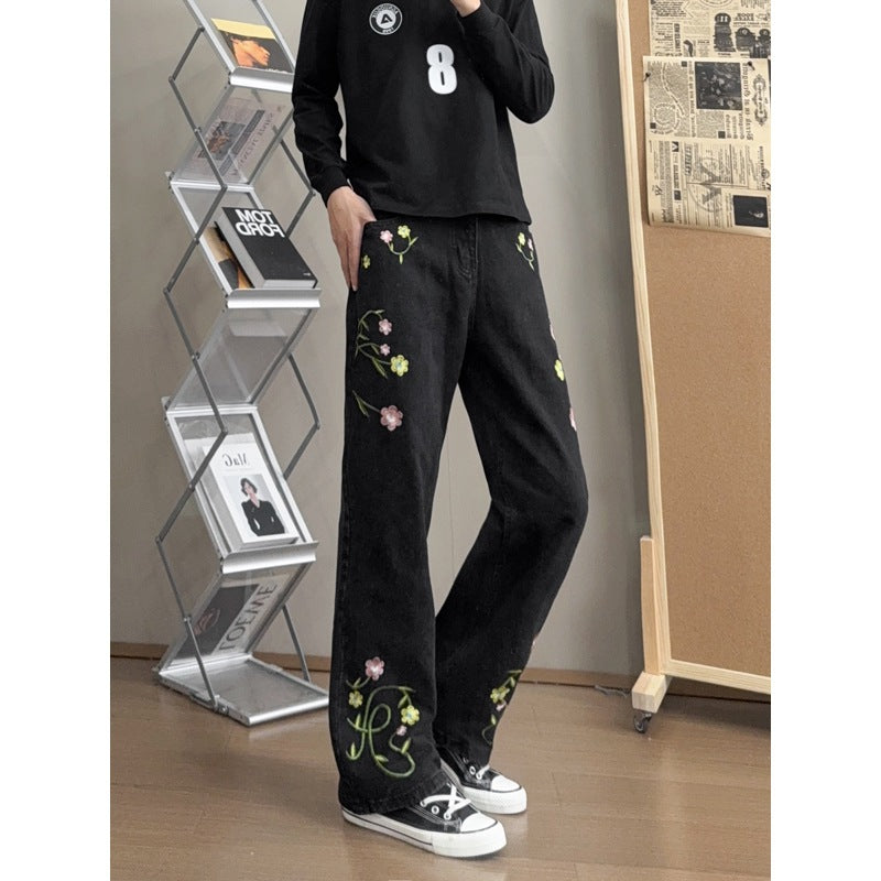 Embroidered Straight-Leg Jeans