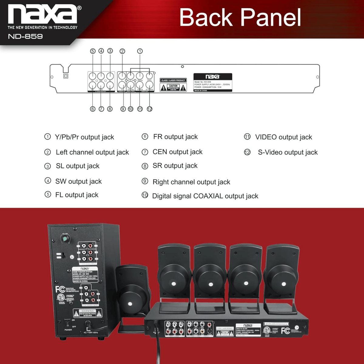 Naxa ND-859 5.1 Home Theater DVD & Karaoke System — Refurbished