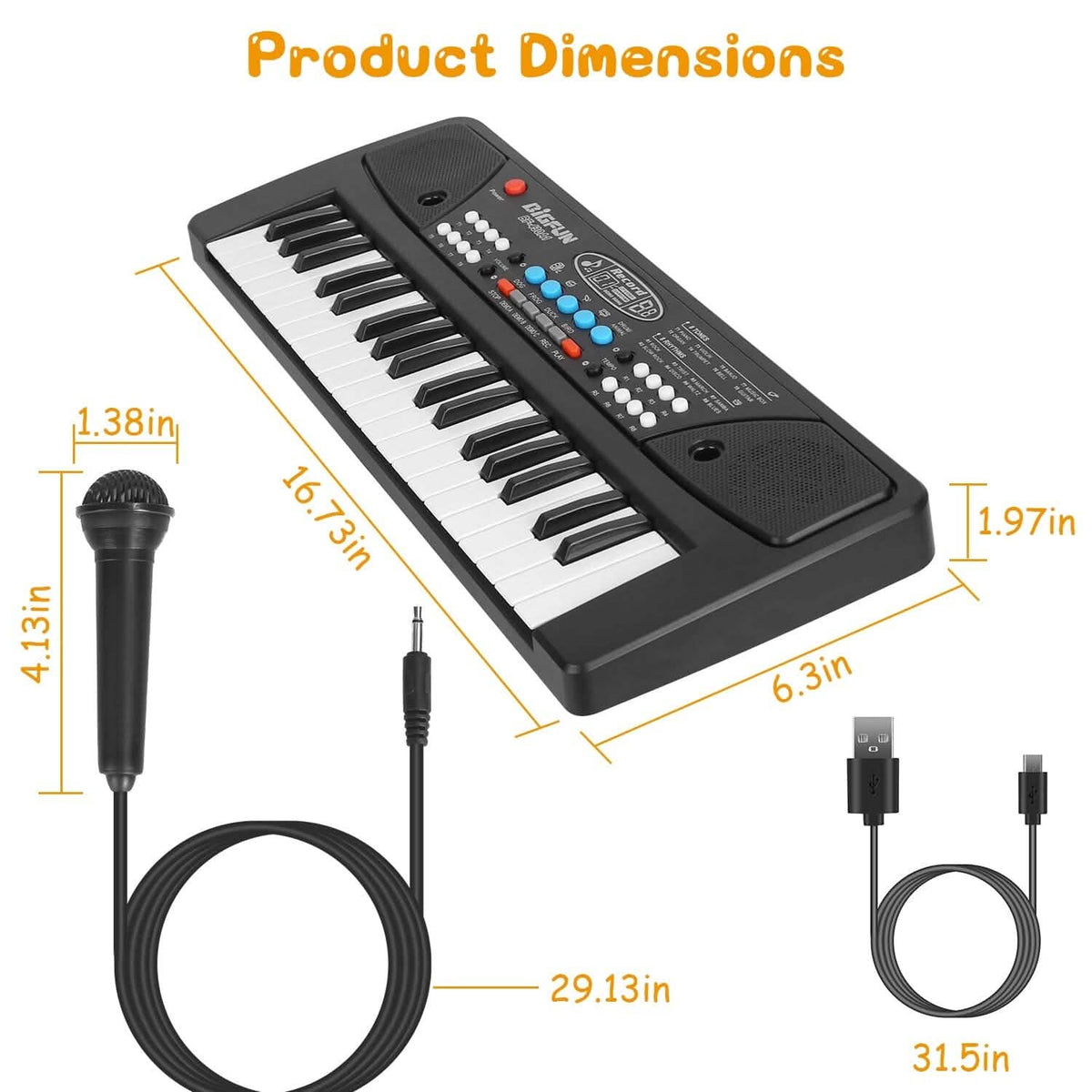 Kids' 37-Key Electronic Piano Keyboard with Microphone