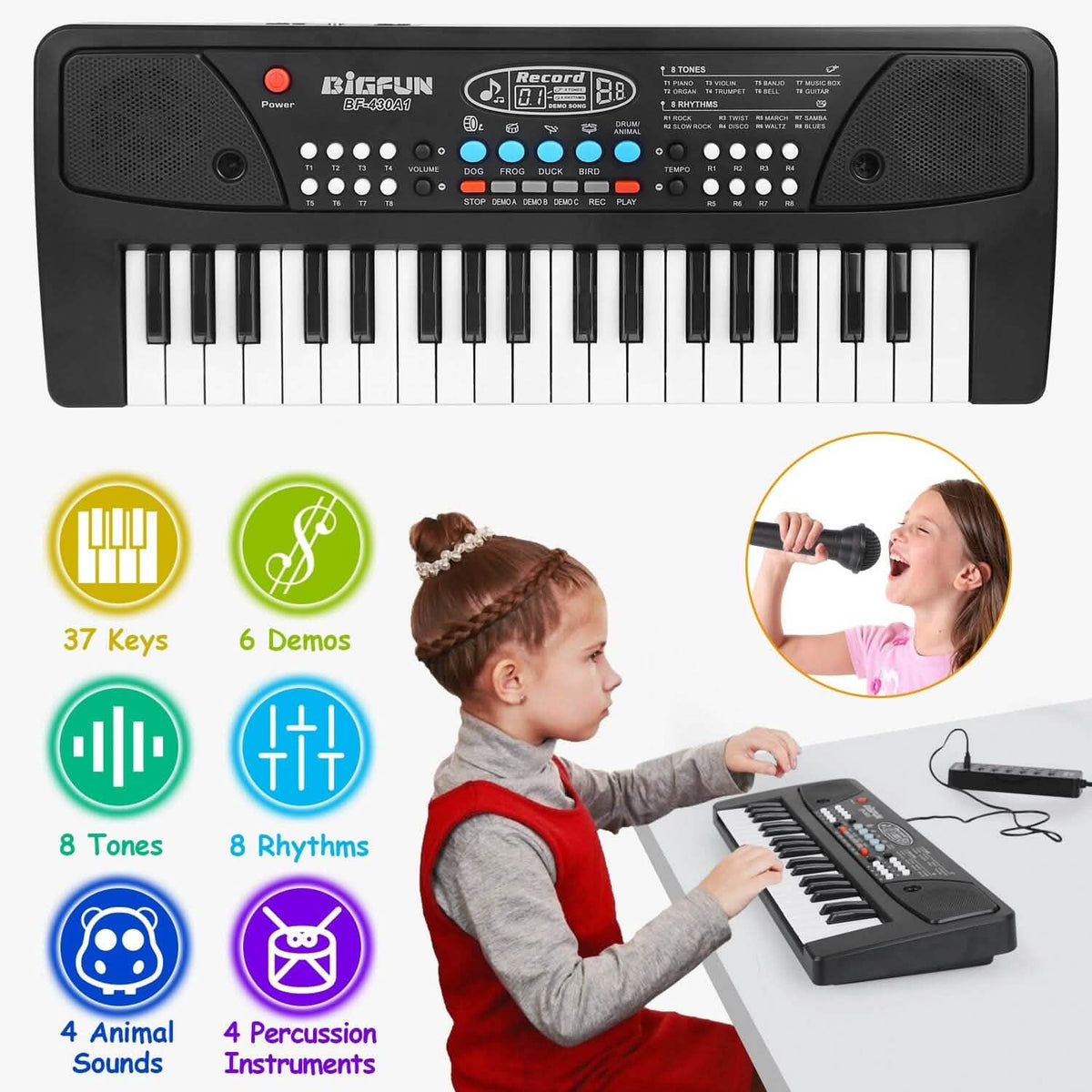 Kids' 37-Key Electronic Piano Keyboard with Microphone