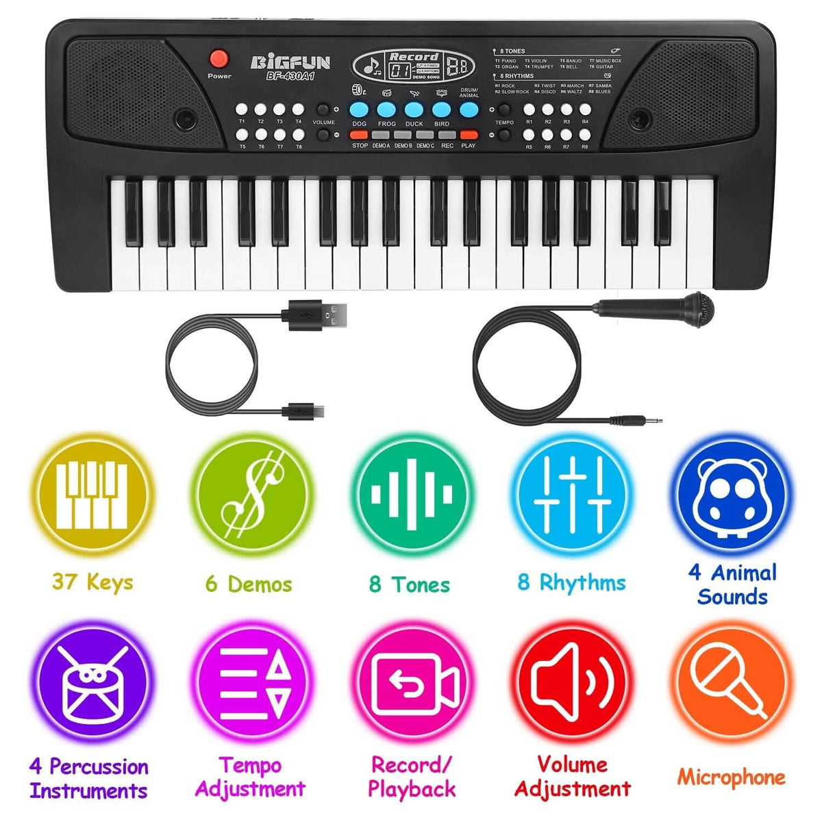Kids' 37-Key Electronic Piano Keyboard with Microphone