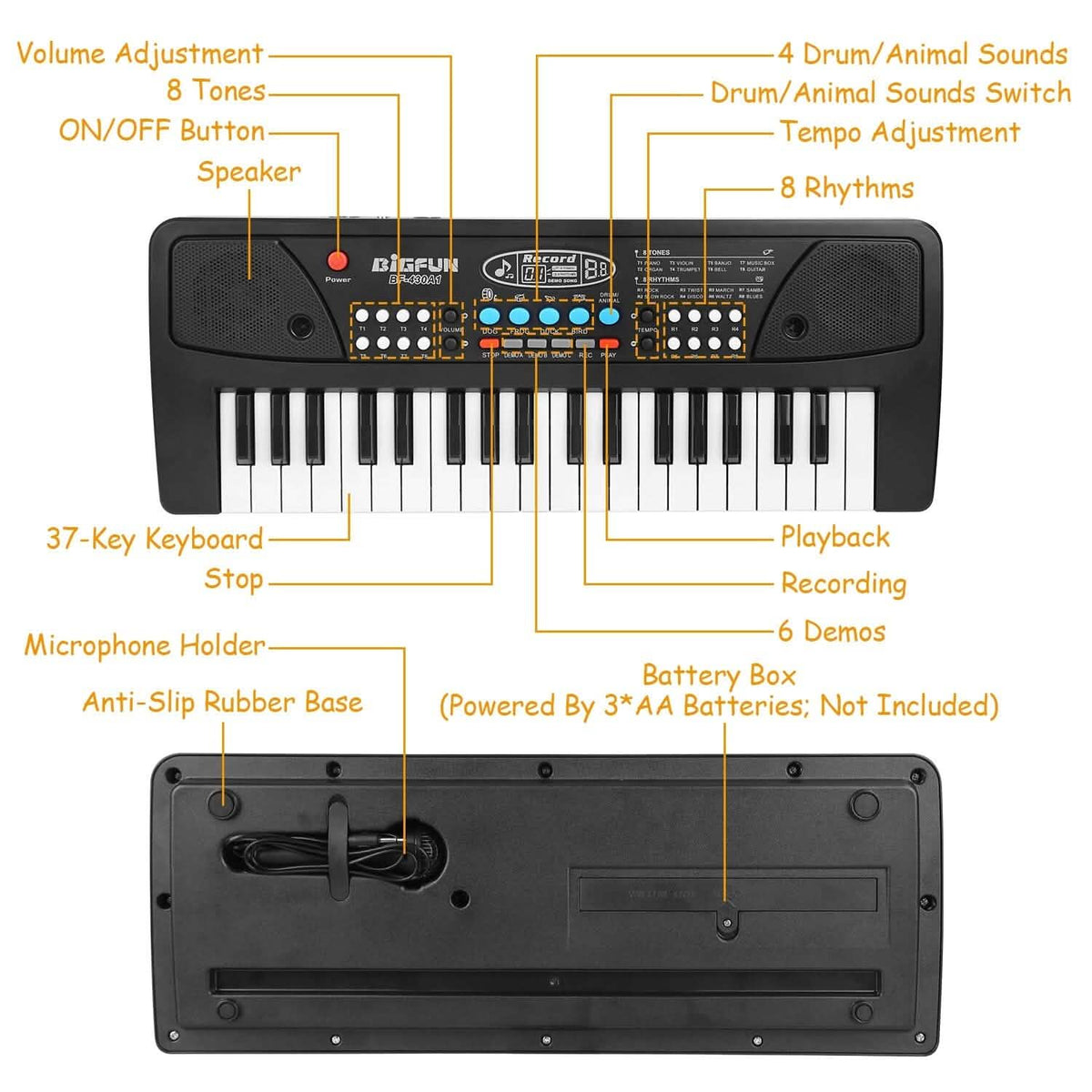 Kids' 37-Key Electronic Piano Keyboard with Microphone