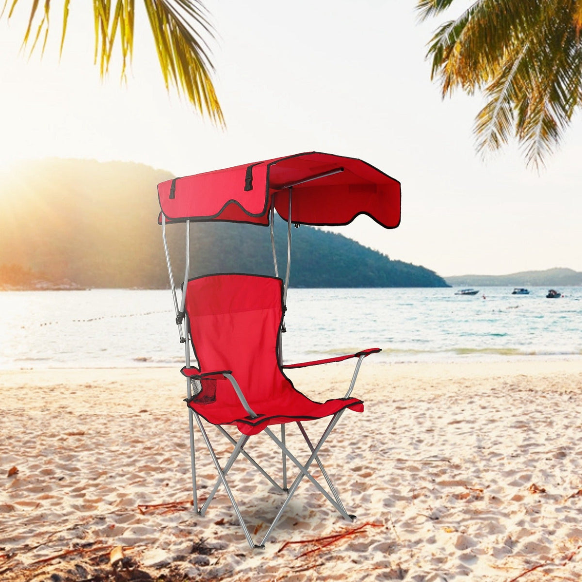 Folding Camping & Beach Chair with Canopy — 330 lb Capacity