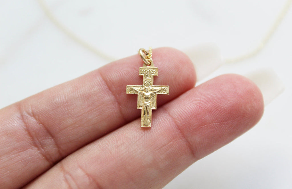14K Gold San Damiano Crucifix Necklace