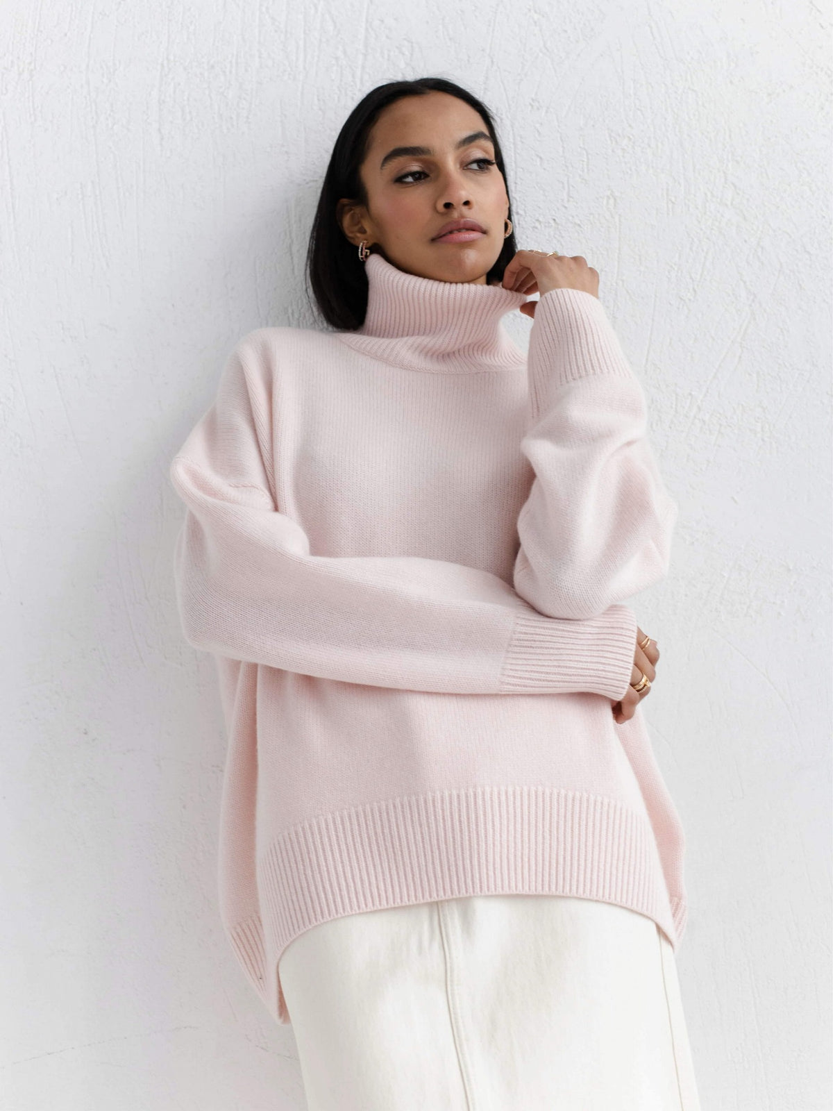Relaxed Mock-Neck Knit Sweater