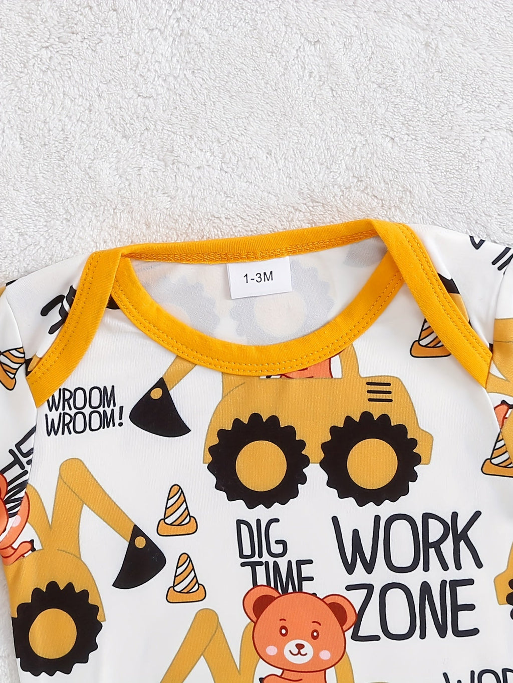 Baby Bear & Excavator Knit Romper, Pants & Beanie Set