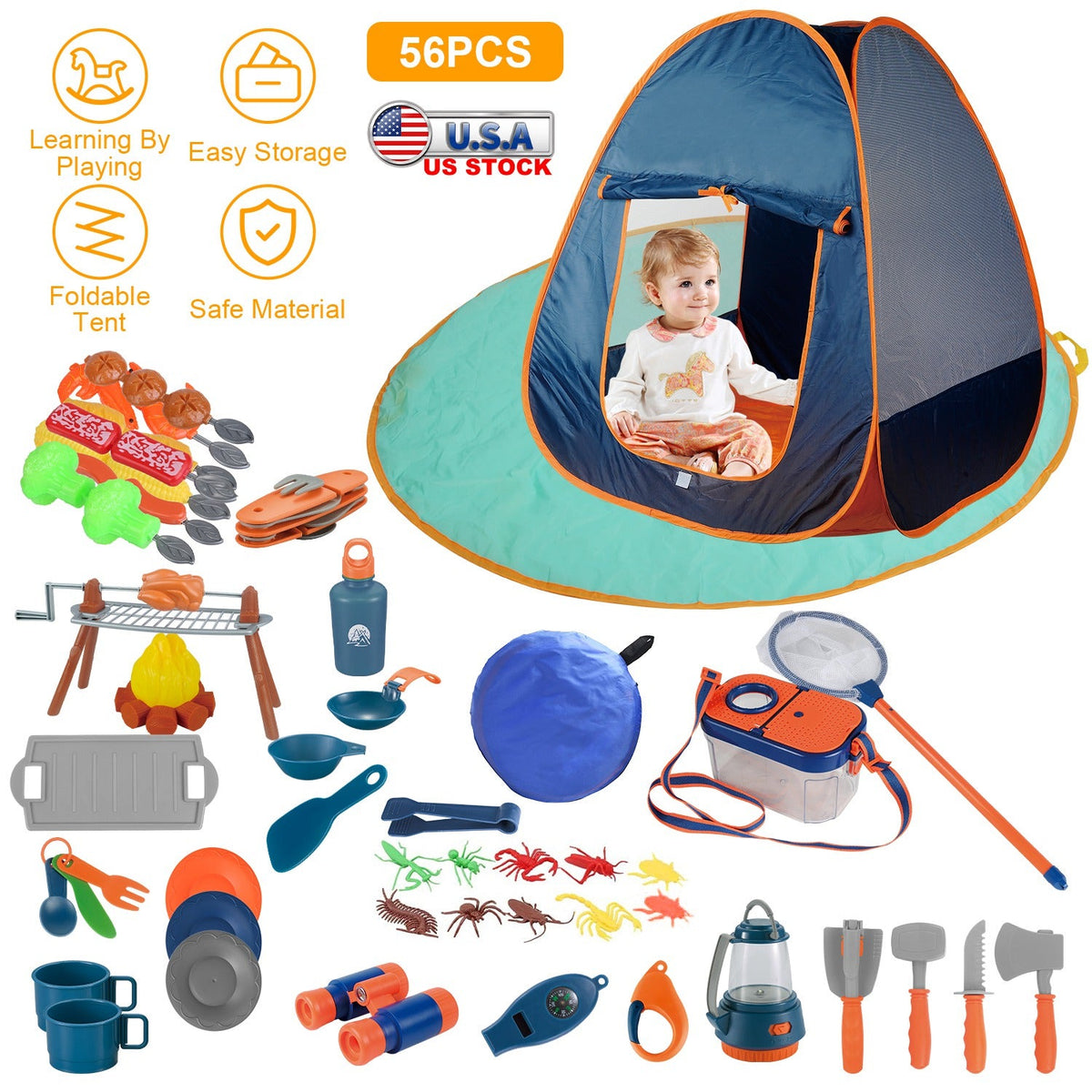 Kids’ Pretend Camping Play Set — 56 Pieces