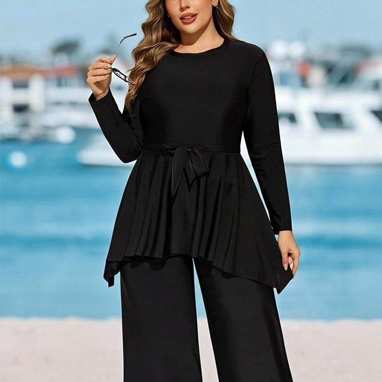 Women's Plus Size Strapless Two-Piece Swim Dress Set