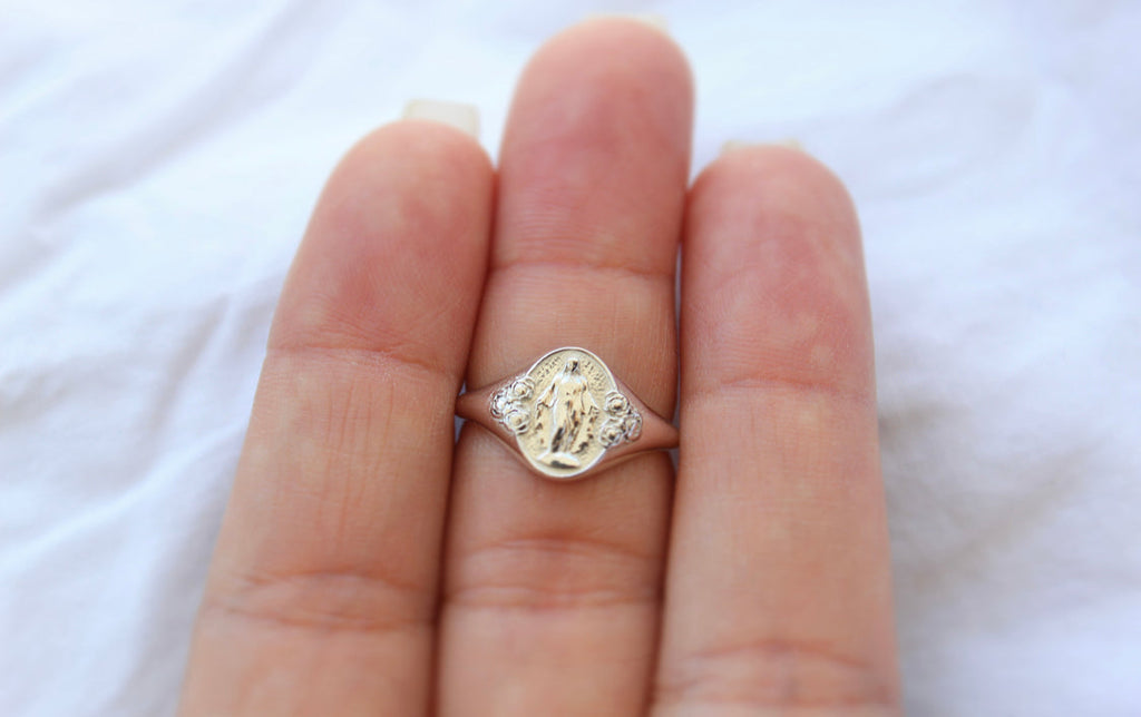 925 Sterling Silver Miraculous Medal Signet Ring