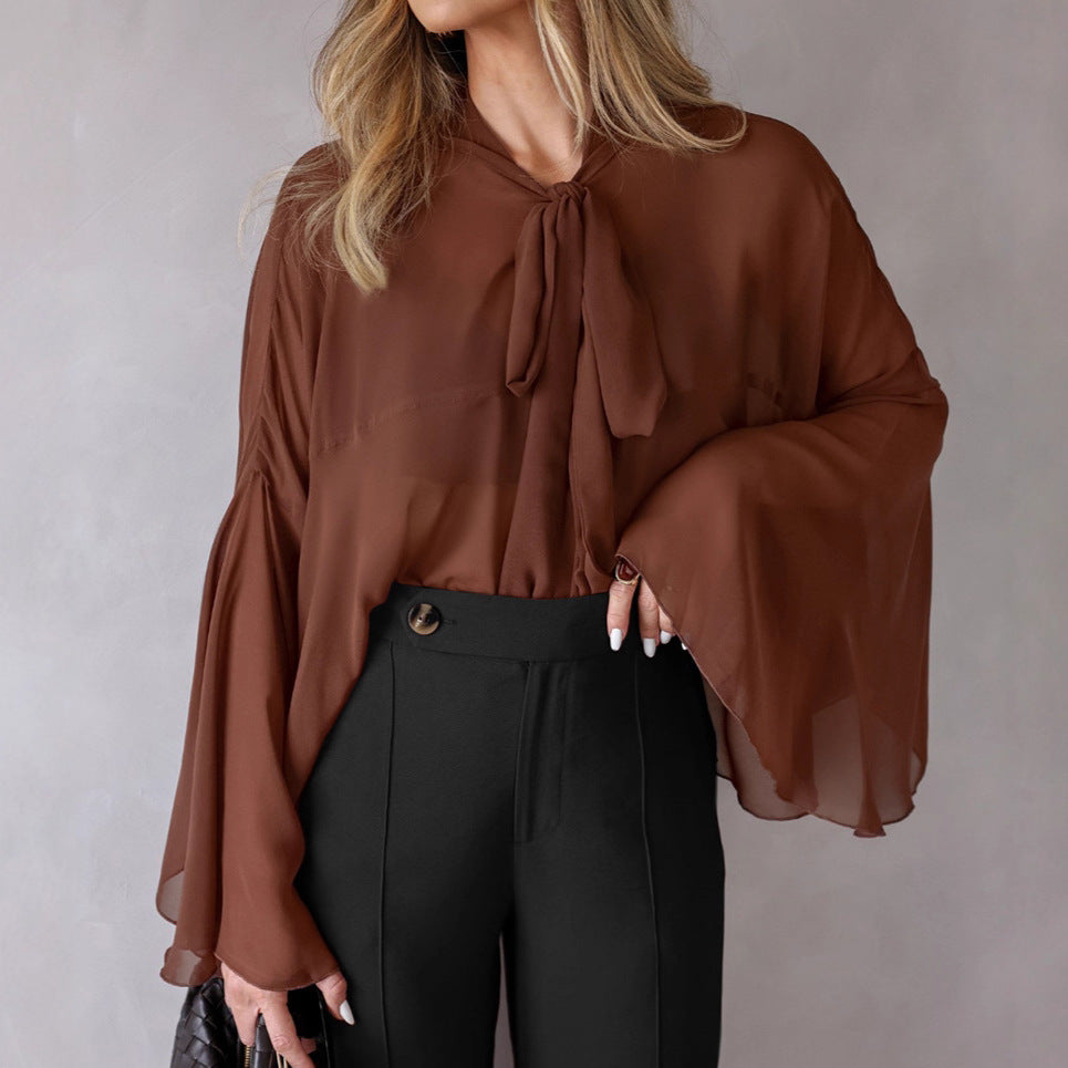 Elegant and Chiffon Blouse with Batwing Sleeves