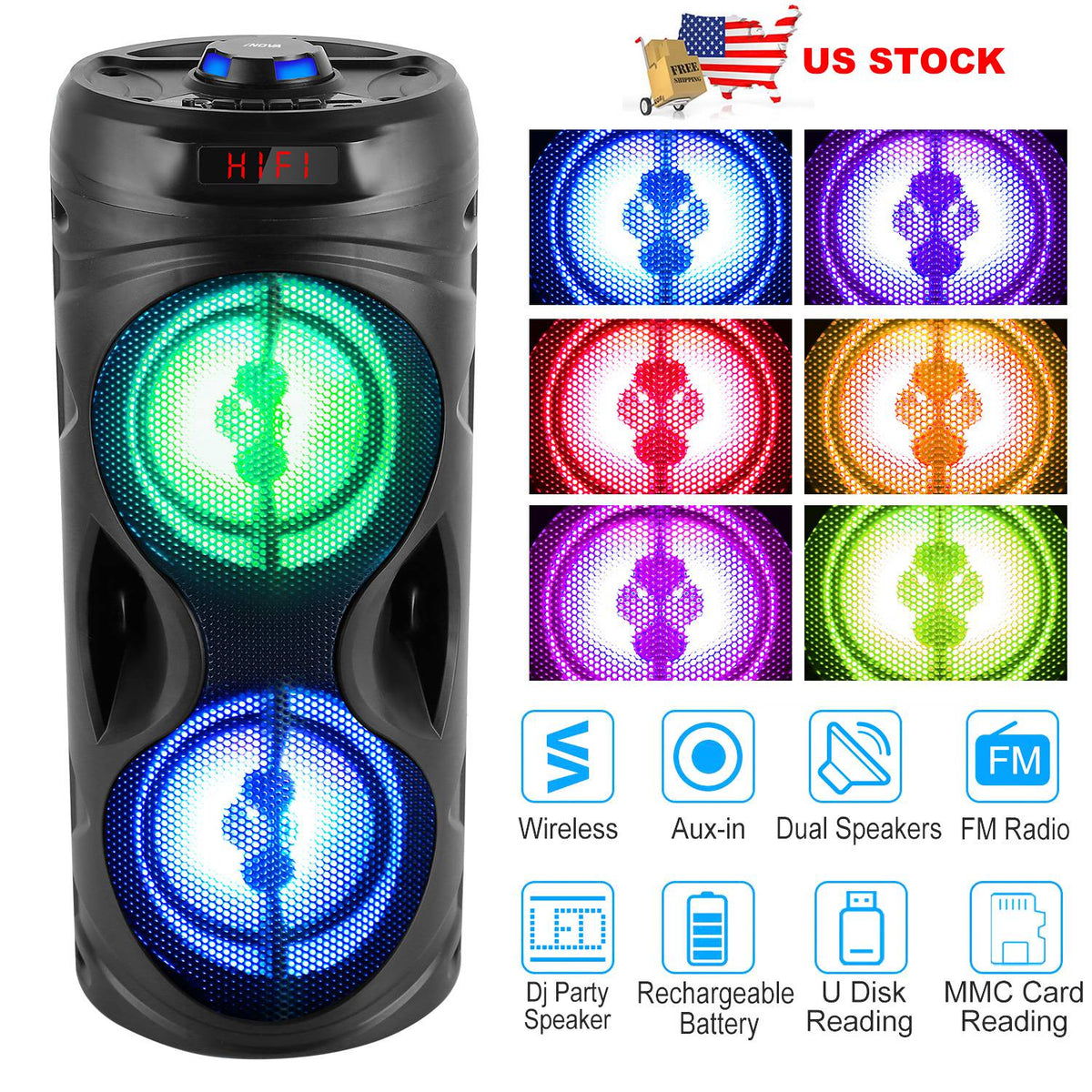 Portable Bluetooth Karaoke Party Speaker with LED Lights & FM